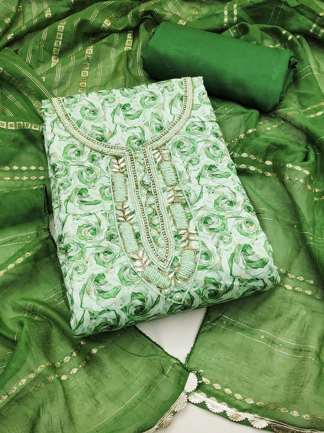 SHADOW & SAINING Floral Printed Embellished Maslin Cotton Semi-Stitched Dress Material, Green
SHADOW & SAINING Floral Printed Embellished Maslin Cotton Semi-Stitched Dress Material, Green
