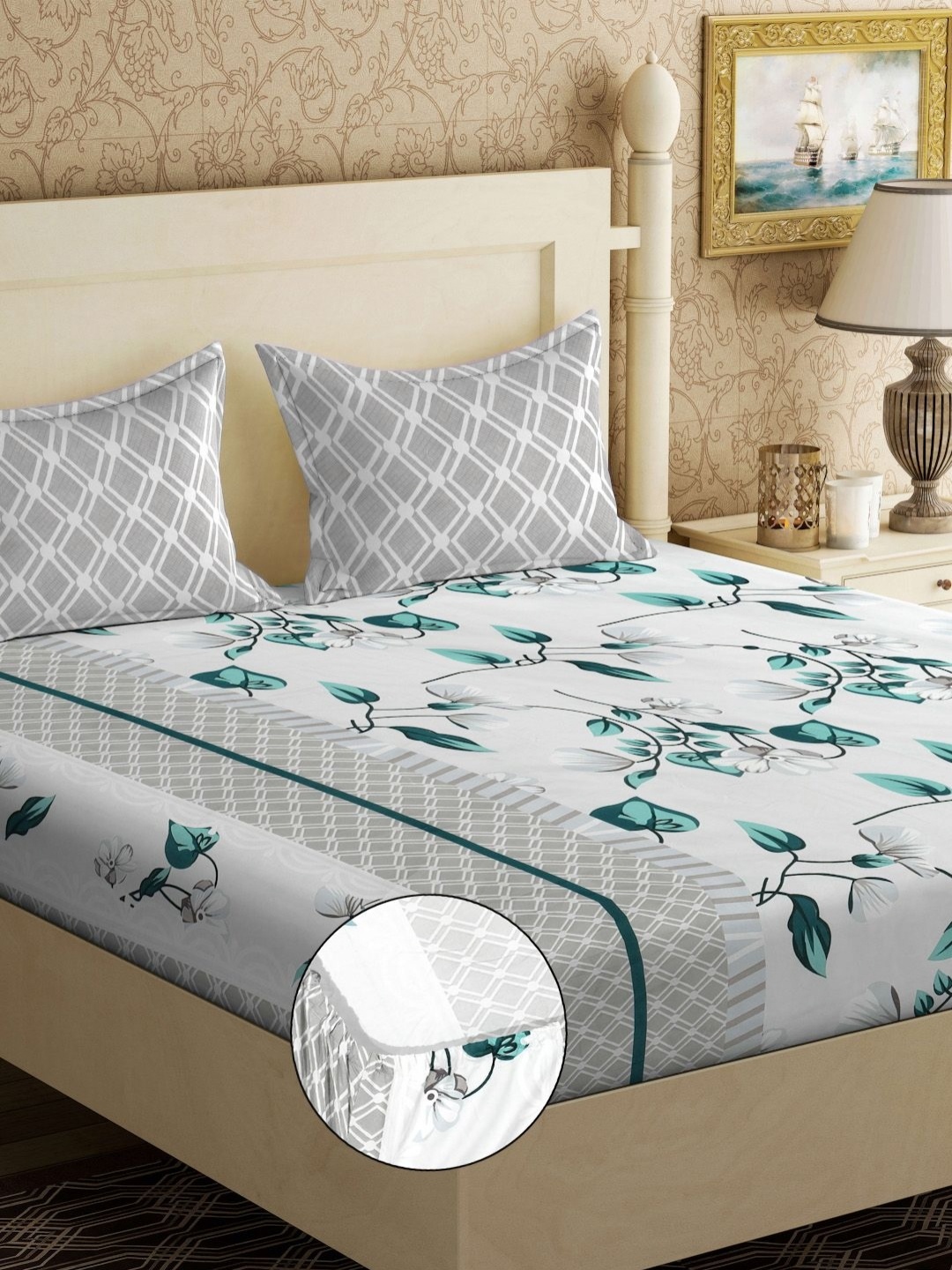Myntra Elegant Homes Grey & Blue Printed Fitted 300 TC King Bedsheet Set 2.50 m x 2.25 m
Myntra Elegant Homes Grey & Blue Printed Fitted 300 TC King Bedsheet Set 2.50 m x 2.25 m