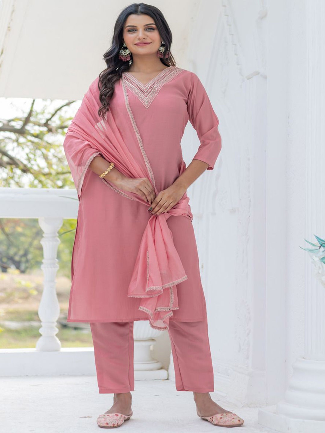 KALINI Women Ethnic Motifs Embroidered Regular Mirror Work Kurta with Trousers & With Dupatta, Rose gold
KALINI Women Ethnic Motifs Embroidered Regular Mirror Work Kurta with Trousers & With Dupatta, Rose gold