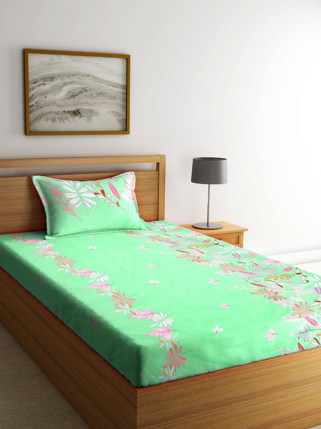 Myntra Elegant Homes Green & Pink Printed 300 TC Single Bedsheet Set -2.25 m x 1.50 m
Myntra Elegant Homes Green & Pink Printed 300 TC Single Bedsheet Set -2.25 m x 1.50 m