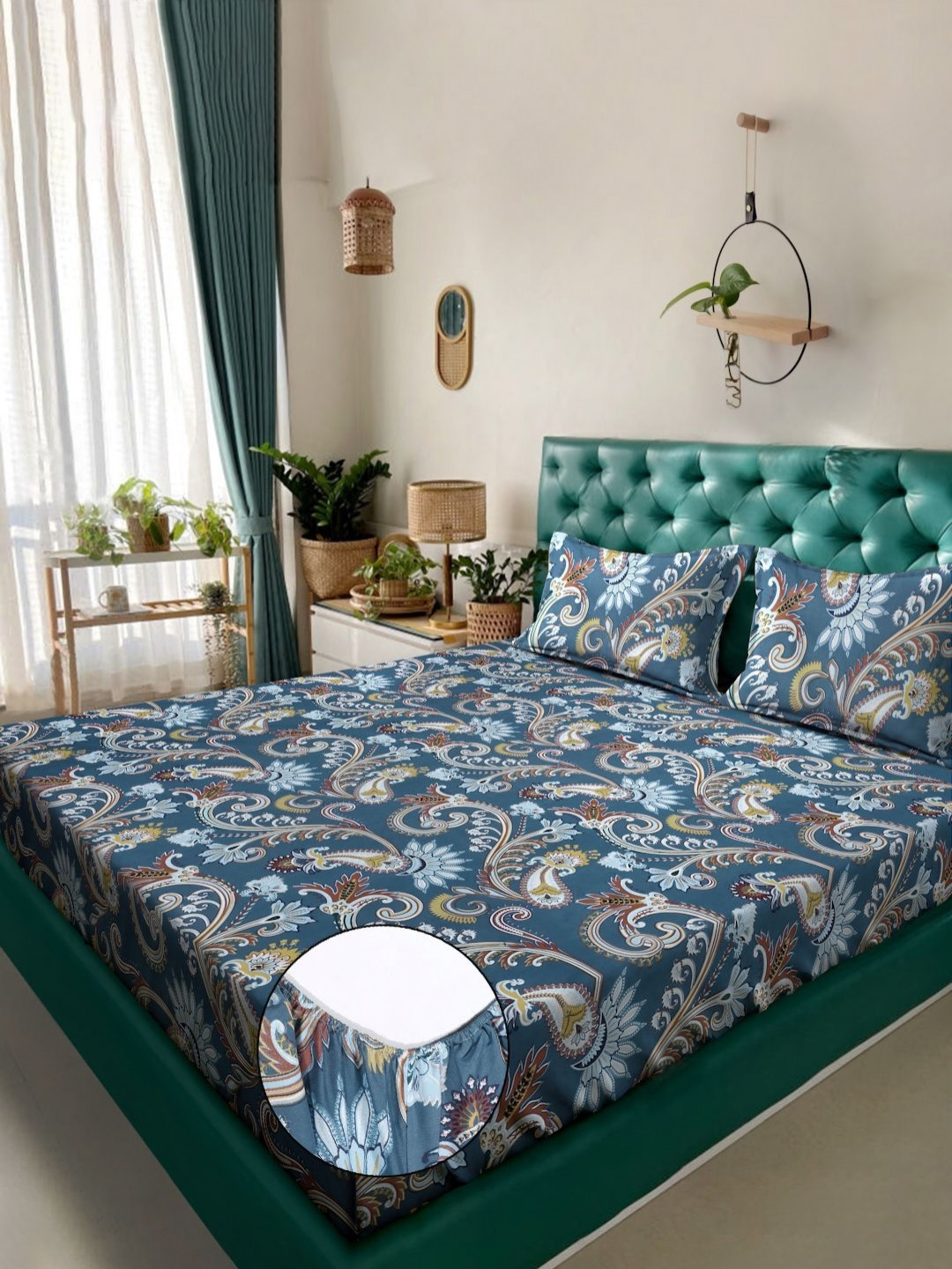 Myntra Elegant Homes Blue & Brown Printed 300 TC Fitted King Bedsheet Set- 250 cm x 225 cm
Myntra Elegant Homes Blue & Brown Printed 300 TC Fitted King Bedsheet Set- 250 cm x 225 cm