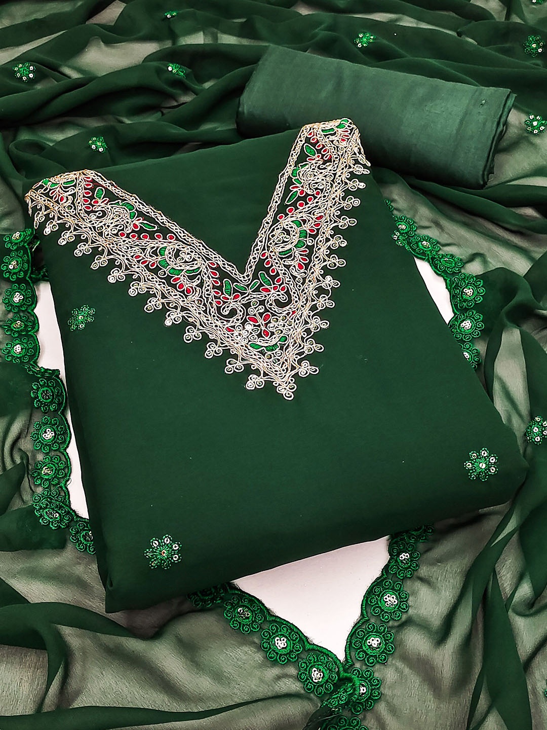 SHADOW & SAINING Floral Embroidered Sequinned Georgette Unstitched Dress Material, Green
SHADOW & SAINING Floral Embroidered Sequinned Georgette Unstitched Dress Material, Green