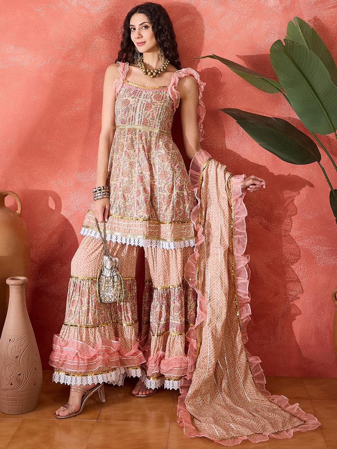 Sangria Floral Printed Shoulder Straps Pure Cotton A-Line Kurti & Sharara With Dupatta, Pink
Sangria Floral Printed Shoulder Straps Pure Cotton A-Line Kurti & Sharara With Dupatta, Pink