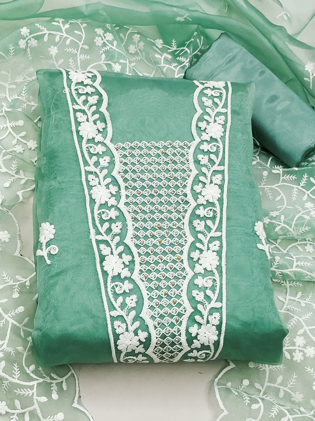 SHADOW & SAINING Floral Embroidered Thread Work Organza Unstitched Dress Material, Sea green
SHADOW & SAINING Floral Embroidered Thread Work Organza Unstitched Dress Material, Sea green