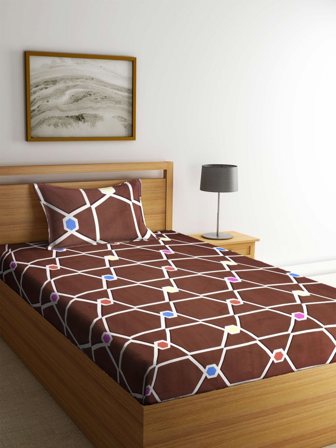 Myntra Elegant Homes Brown & White Geometric Printed 300TC Single Bedsheet Set 2.2m x 1.5m
Myntra Elegant Homes Brown & White Geometric Printed 300TC Single Bedsheet Set 2.2m x 1.5m
