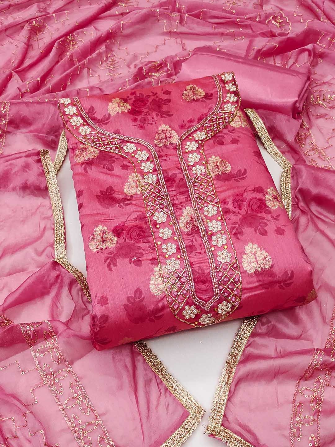 SHADOW & SAINING Floral Woven Design Beads Work Modal Cotton Unstitched Dress Material, Pink
SHADOW & SAINING Floral Woven Design Beads Work Modal Cotton Unstitched Dress Material, Pink