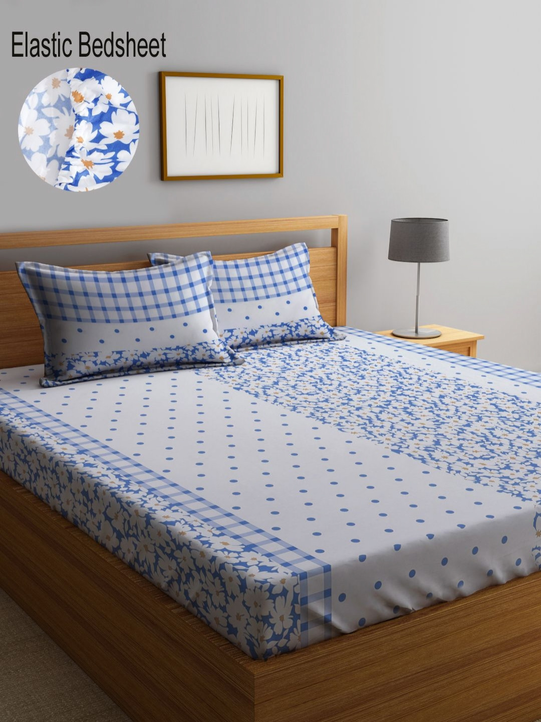 Myntra Elegant Homes Blue Printed 300 TC Fitted King Double Bedsheet Set 2.50m x 2.25m 
Myntra Elegant Homes Blue Printed 300 TC Fitted King Double Bedsheet Set 2.50m x 2.25m