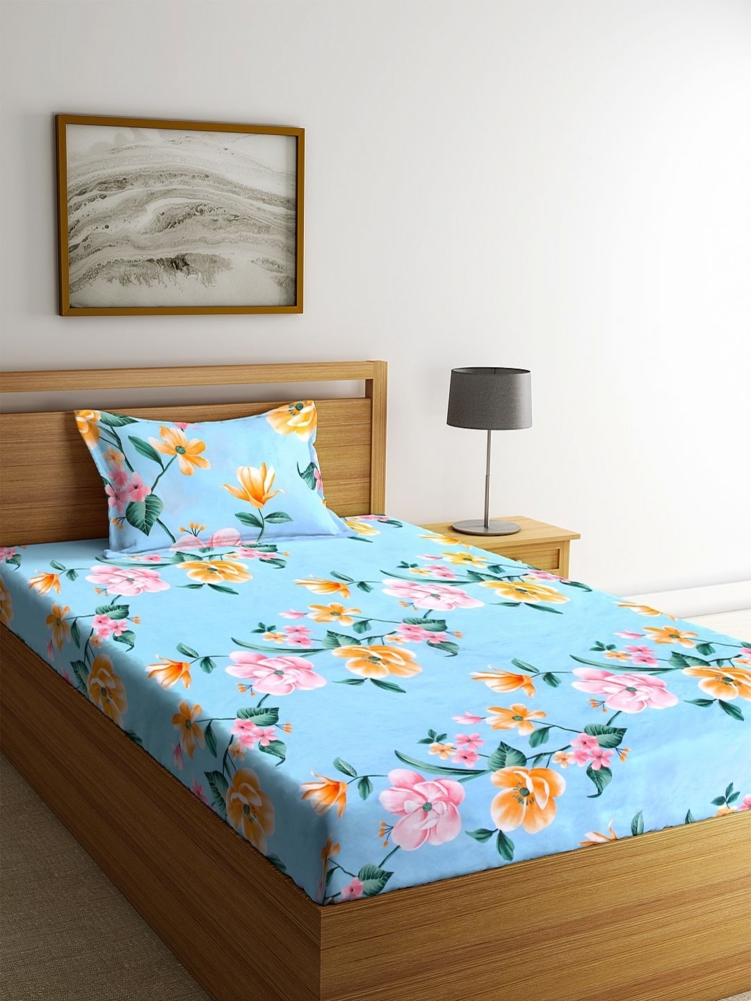 Myntra Elegant Homes Blue & Orange Floral Printed 300 TC Single Bedsheet Set 2.15m x 1.50m
Myntra Elegant Homes Blue & Orange Floral Printed 300 TC Single Bedsheet Set 2.15m x 1.50m