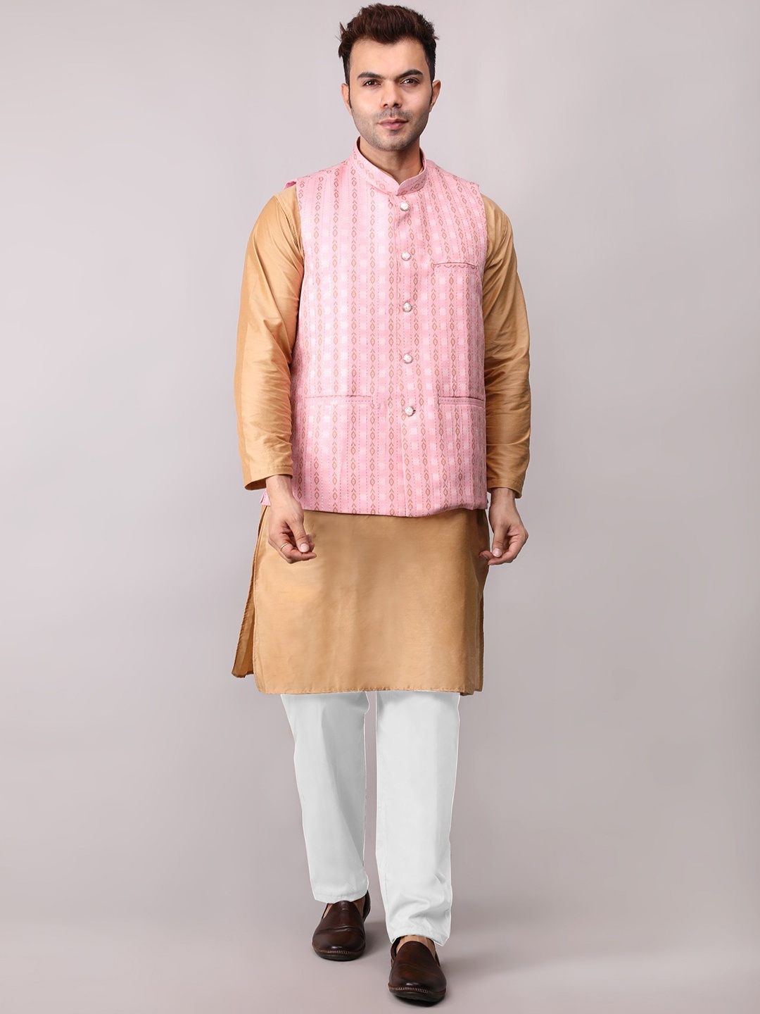 Voniry Ethnic Motifs Woven Design Straight Kurta white Pyjama & Nehru Jacket, Pink
Voniry Ethnic Motifs Woven Design Straight Kurta white Pyjama & Nehru Jacket, Pink