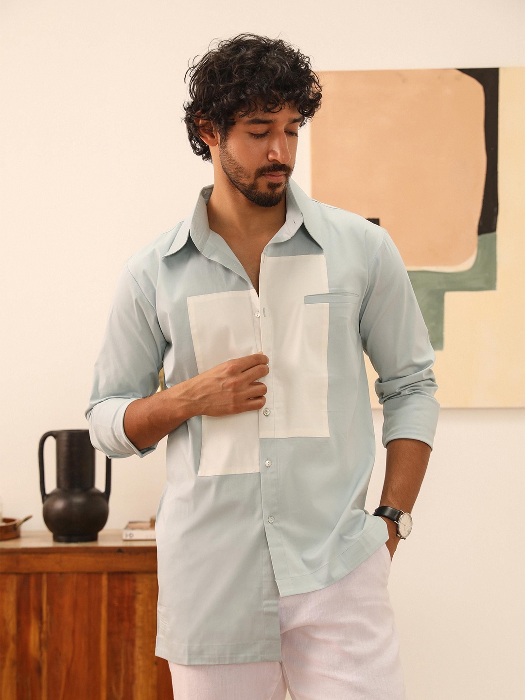 PRIMAL GRAY Men Relaxed Fit Spread Collar Colourblocked Cotton Casual Shirt, Sea green
PRIMAL GRAY Men Relaxed Fit Spread Collar Colourblocked Cotton Casual Shirt, Sea green