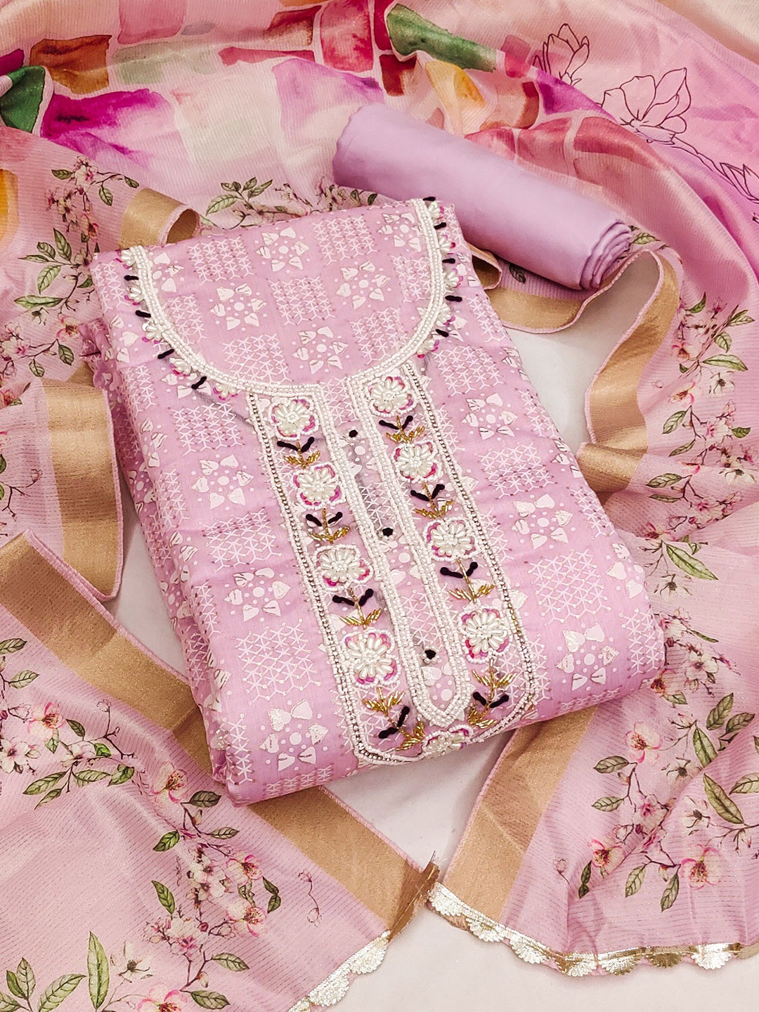 SHADOW & SAINING Ethnic Motifs Printed Beads and Stones Semi-Stitched Dress Material, Pink
SHADOW & SAINING Ethnic Motifs Printed Beads and Stones Semi-Stitched Dress Material, Pink
