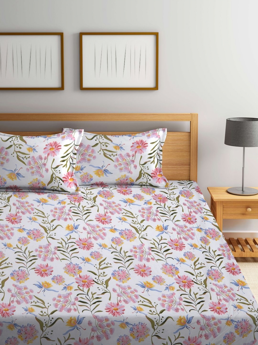 Myntra Elegant Homes White & Pink Printed Fitted 300 TC King Bedsheet Set 2.70 m x 2.70 m
Myntra Elegant Homes White & Pink Printed Fitted 300 TC King Bedsheet Set 2.70 m x 2.70 m