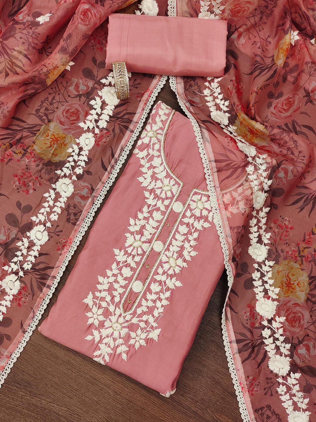 SHADOW & SAINING Floral Embroidered Beads Work Roman Silk Unstitched Dress Material, Pink
SHADOW & SAINING Floral Embroidered Beads Work Roman Silk Unstitched Dress Material, Pink