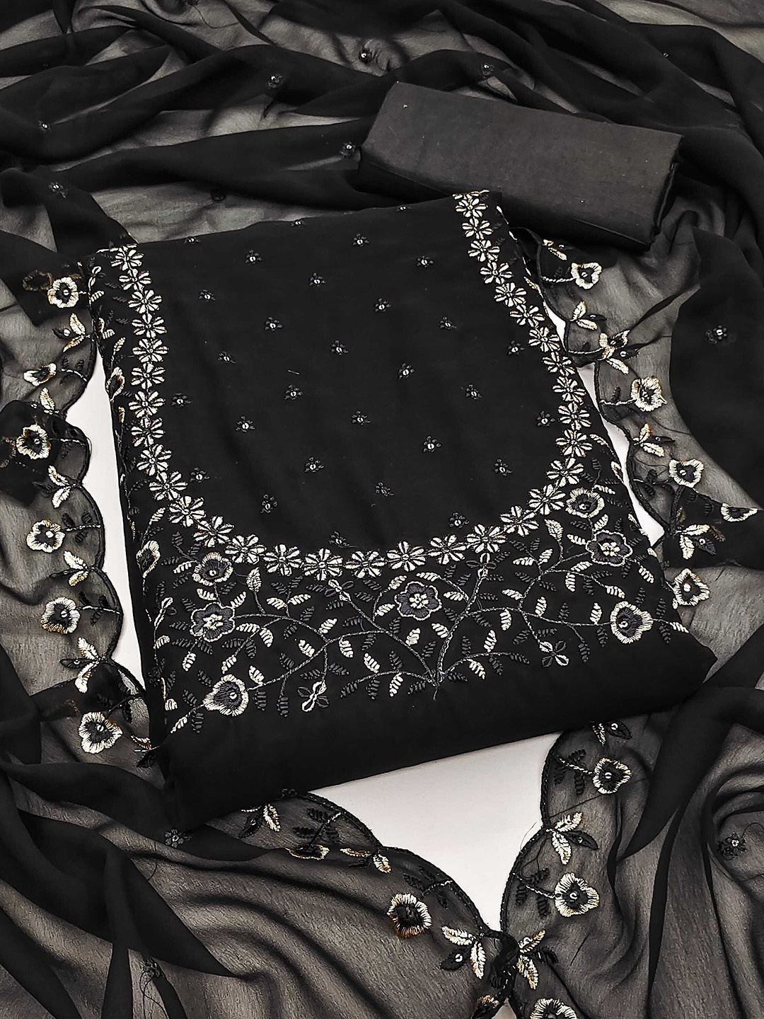 SHADOW & SAINING Floral Embroidered Sequinned Georgette Unstitched Dress Material, Black
SHADOW & SAINING Floral Embroidered Sequinned Georgette Unstitched Dress Material, Black