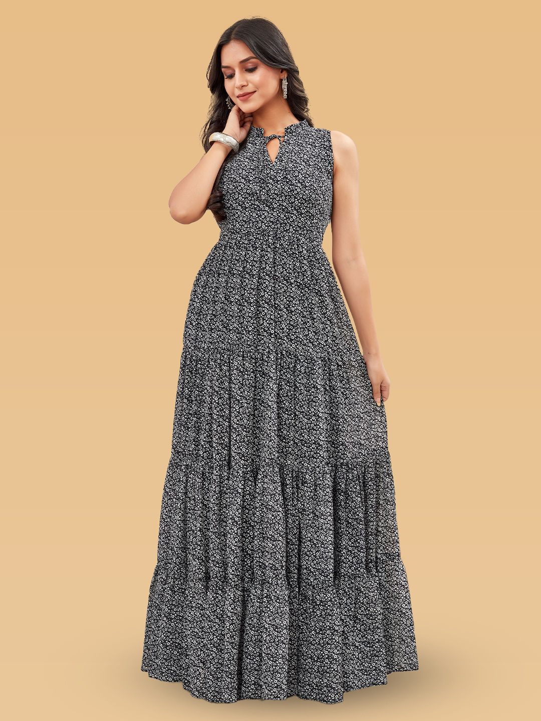 ODD BY chansi TRENDZ Women Floral Printed Tie-Up Neck Maxi Fit & Flare Dress, Black
ODD BY chansi TRENDZ Women Floral Printed Tie-Up Neck Maxi Fit & Flare Dress, Black