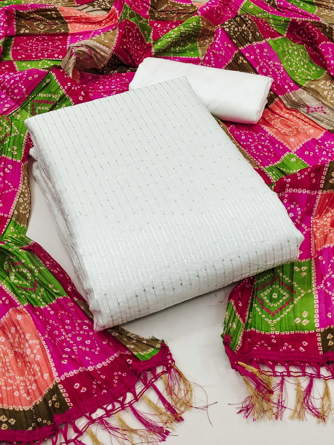 SHADOW & SAINING Embroidered Sequinned Chanderi Unstitched Dress Material, Off white
SHADOW & SAINING Embroidered Sequinned Chanderi Unstitched Dress Material, Off white
