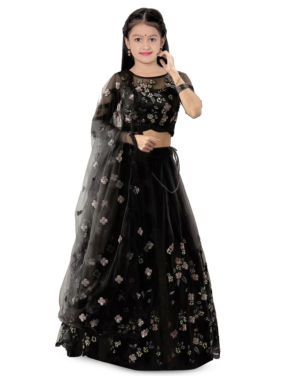 BAESD Girls Embroidered Semi-Stitched Lehenga & Unstitched Blouse With Dupatta, Black
BAESD Girls Embroidered Semi-Stitched Lehenga & Unstitched Blouse With Dupatta, Black