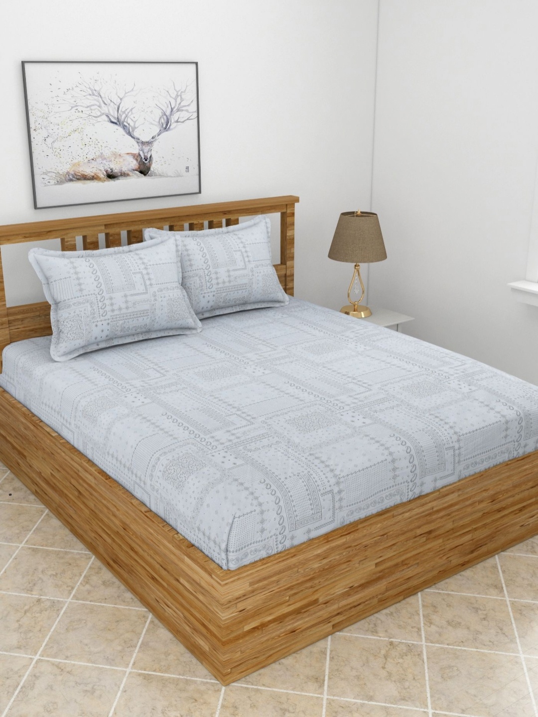 BREVARD Blue & Grey Ethnic Motifs Printed 210 TC Cotton King Bedsheet Set 2.74m x 2.74m
BREVARD Blue & Grey Ethnic Motifs Printed 210 TC Cotton King Bedsheet Set 2.74m x 2.74m