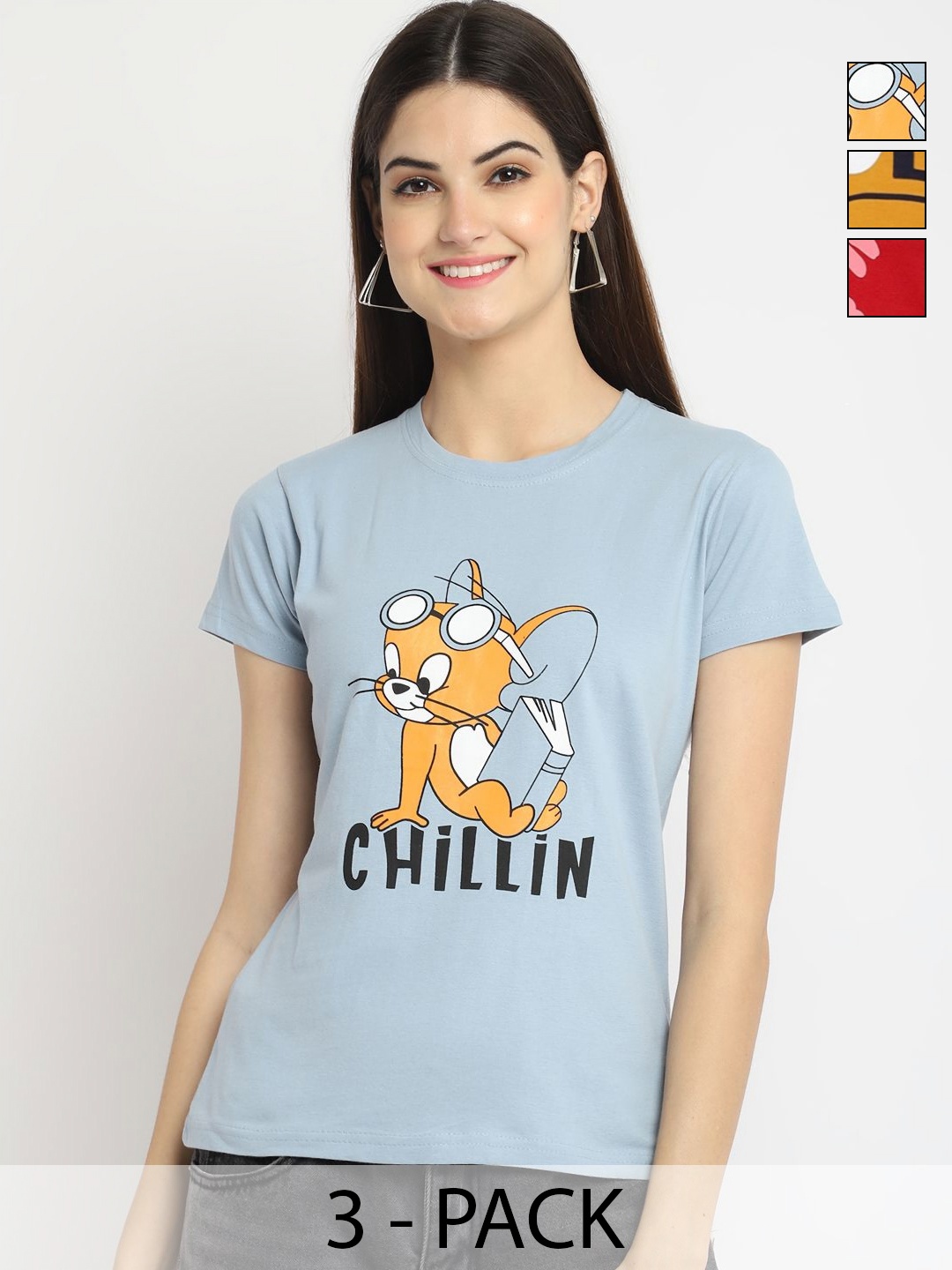 Dreambe Women Pack of 3 Tom & Jerry Typography Printed Round Neck Cotton T-shirts, Blue
Dreambe Women Pack of 3 Tom & Jerry Typography Printed Round Neck Cotton T-shirts, Blue