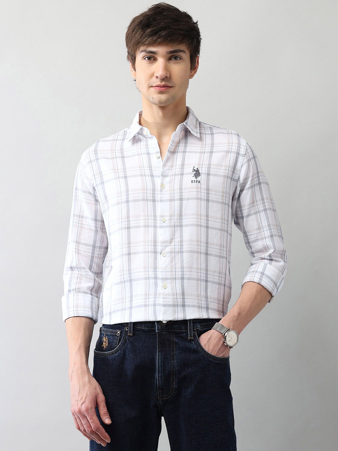U.S. Polo Assn. Denim Co. Men Classic Regular Fit Checked Cotton Casual Shirt, Beige
U.S. Polo Assn. Denim Co. Men Classic Regular Fit Checked Cotton Casual Shirt, Beige
