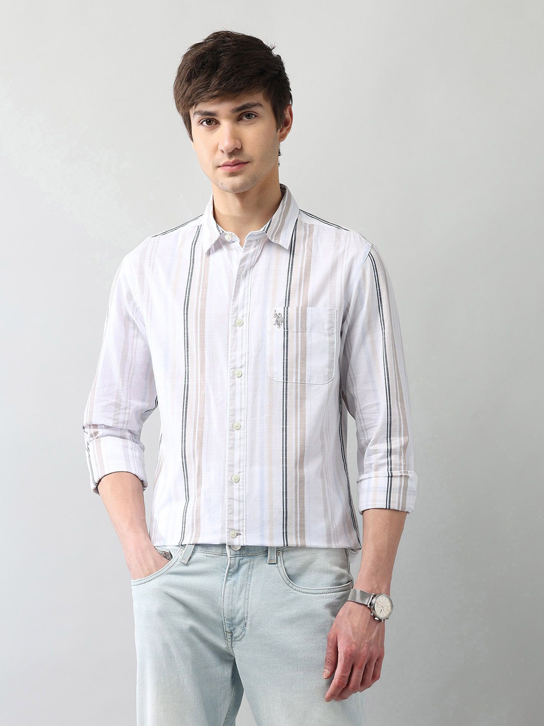 U.S. Polo Assn. Denim Co. Men Classic Regular Fit Vertical Striped Cotton Casual Shirt, White
U.S. Polo Assn. Denim Co. Men Classic Regular Fit Vertical Striped Cotton Casual Shirt, White