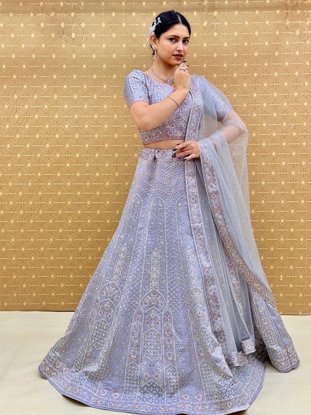 KUNDAN FAB Floral Embroidered Thread Work Lehenga With Blouse And Dupatta, Purple
KUNDAN FAB Floral Embroidered Thread Work Lehenga With Blouse And Dupatta, Purple