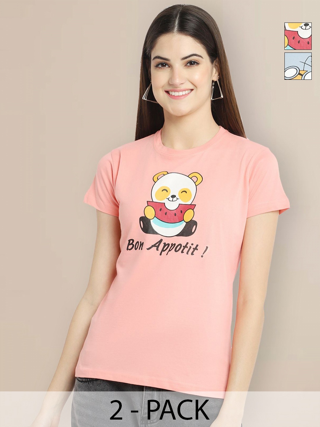 GLOBAL NOMAD Women Pack of 2 Tom & Jerry Graphic Printed Round Neck Cotton T-shirts, Peach
GLOBAL NOMAD Women Pack of 2 Tom & Jerry Graphic Printed Round Neck Cotton T-shirts, Peach