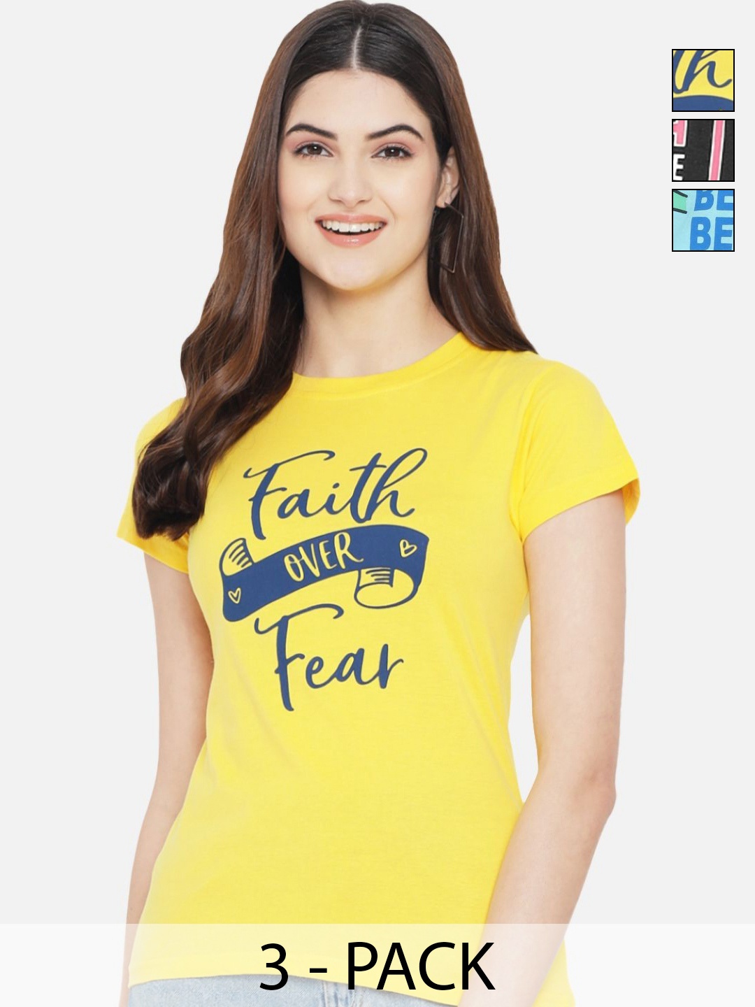 Dreambe Women Pack of 3 Looney Tunes Typography Printed Round Neck Cotton T-shirts, Yellow
Dreambe Women Pack of 3 Looney Tunes Typography Printed Round Neck Cotton T-shirts, Yellow