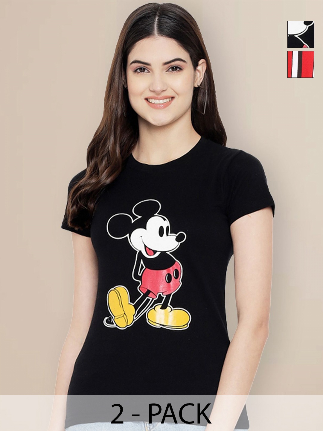 GLOBAL NOMAD Women Pack of 2 Mickey Mouse Typography Printed Round Neck Cotton T-shirts, Black
GLOBAL NOMAD Women Pack of 2 Mickey Mouse Typography Printed Round Neck Cotton T-shirts, Black