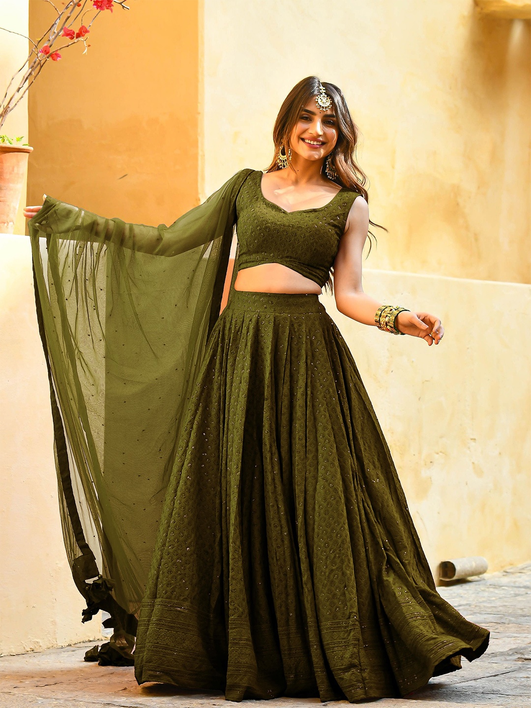 FABPIXEL Embroidered Sequinned Semi-Stitched Lehenga & Unstitched Blouse With Dupatta, Green
FABPIXEL Embroidered Sequinned Semi-Stitched Lehenga & Unstitched Blouse With Dupatta, Green