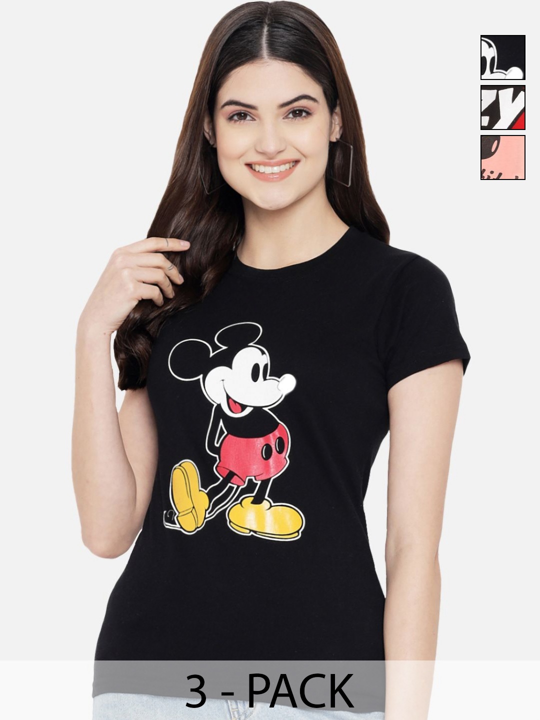Dreambe Women Pack of 3 Mickey Mouse Graphic Printed Round Neck Cotton T-shirts, Black
Dreambe Women Pack of 3 Mickey Mouse Graphic Printed Round Neck Cotton T-shirts, Black
