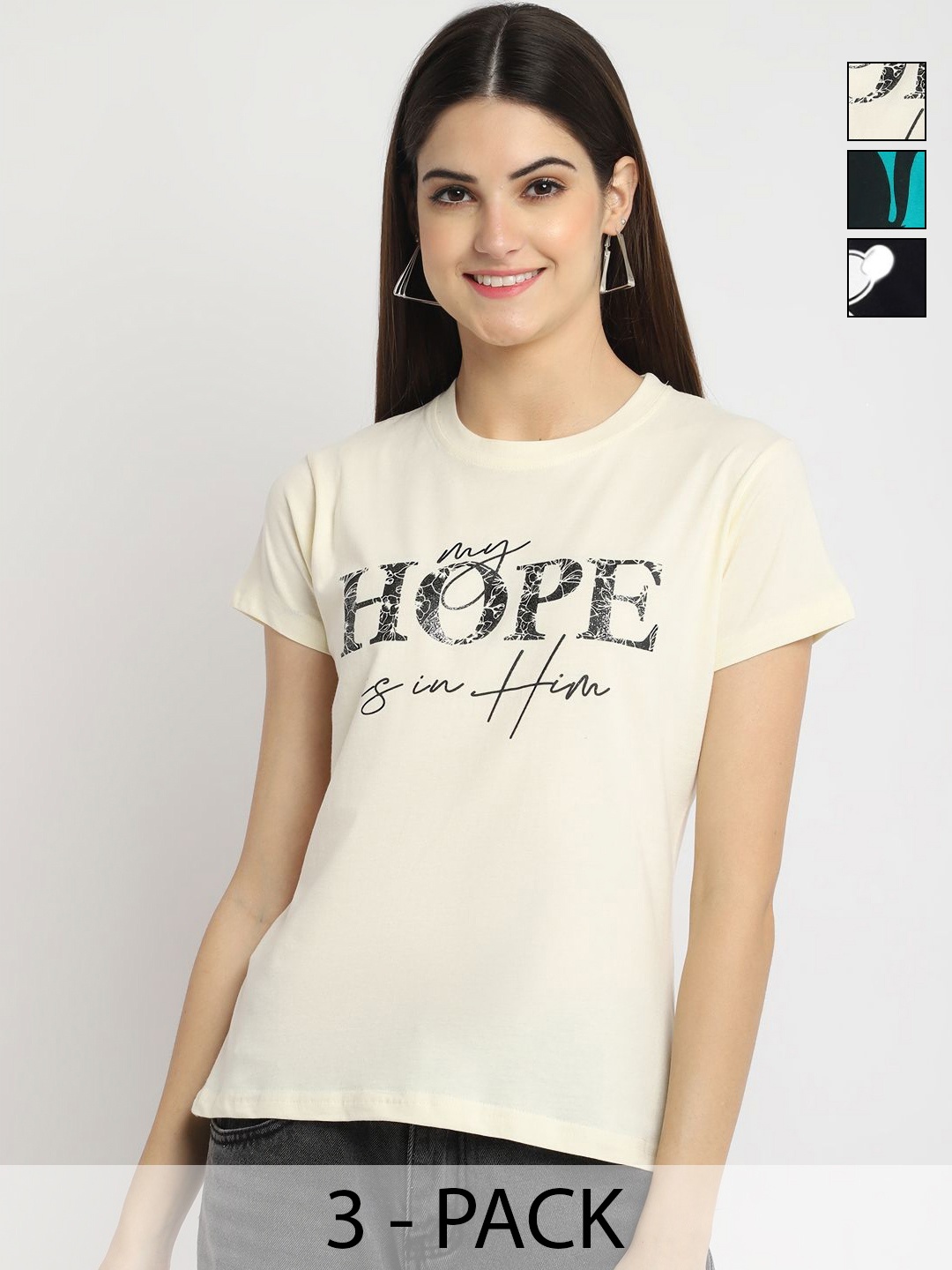 Dreambe Women Pack of 3 Mickey Mouse Typography Printed Round Neck Cotton T-shirts, Cream
Dreambe Women Pack of 3 Mickey Mouse Typography Printed Round Neck Cotton T-shirts, Cream