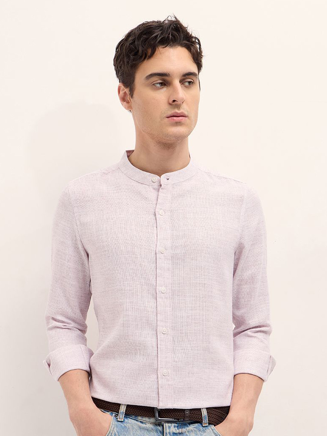 THE BEAR HOUSE Men Slim Fit Mandarin Collar Solid Cotton Casual Shirt, Pink 
THE BEAR HOUSE Men Slim Fit Mandarin Collar Solid Cotton Casual Shirt, Pink