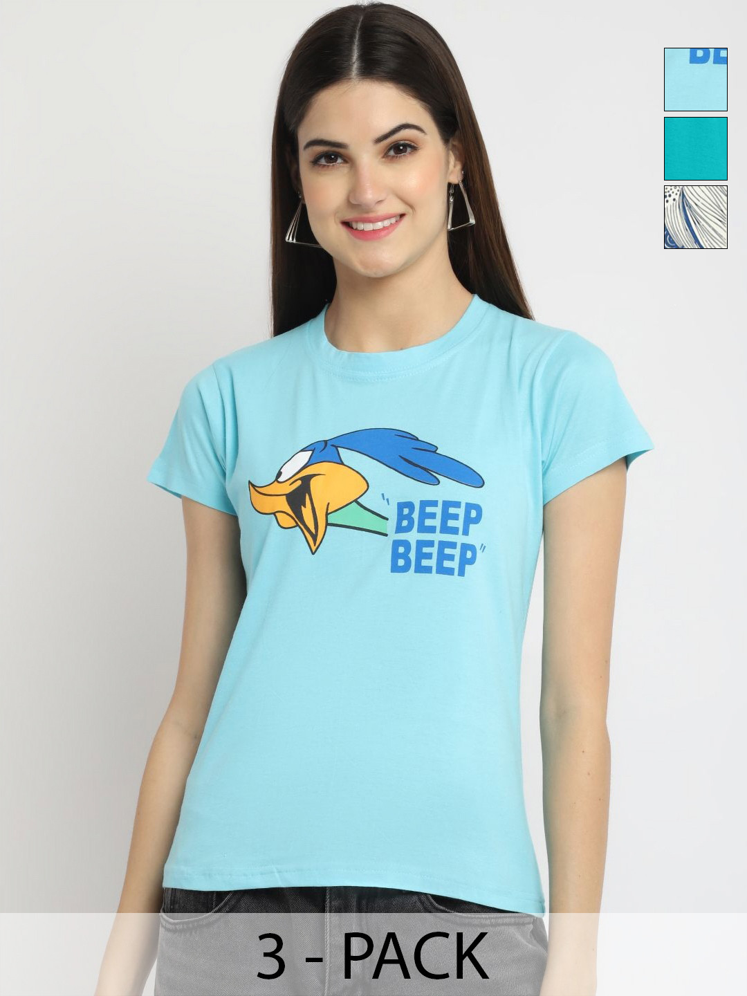 Dreambe Women Pack of 3 Looney Tunes Graphic Printed Round Neck Cotton T-shirts, Blue
Dreambe Women Pack of 3 Looney Tunes Graphic Printed Round Neck Cotton T-shirts, Blue