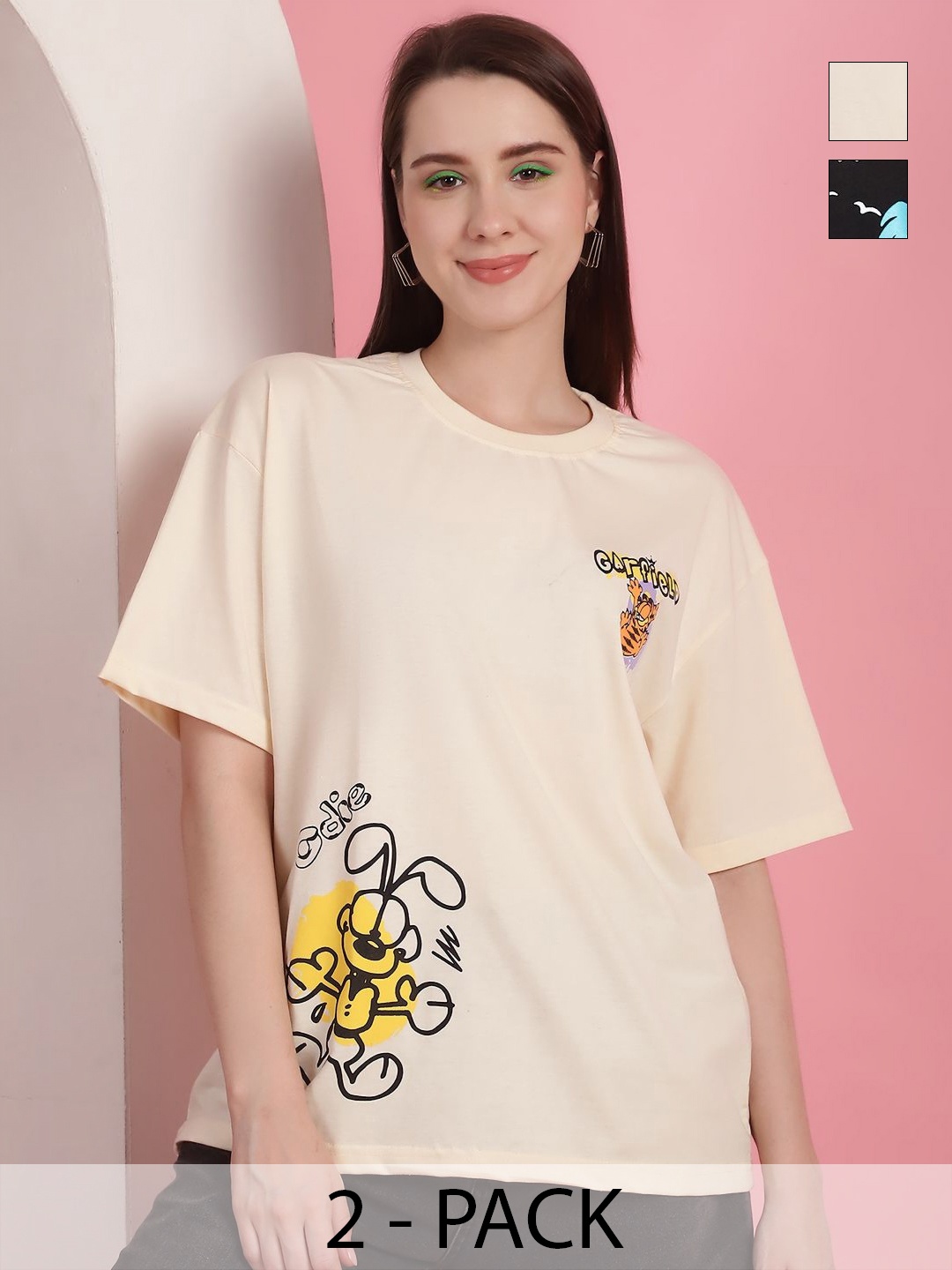 GLOBAL NOMAD Women Pack of 2 Graphic Printed Round Neck Cotton Oversized T-shirts, Beige
GLOBAL NOMAD Women Pack of 2 Graphic Printed Round Neck Cotton Oversized T-shirts, Beige