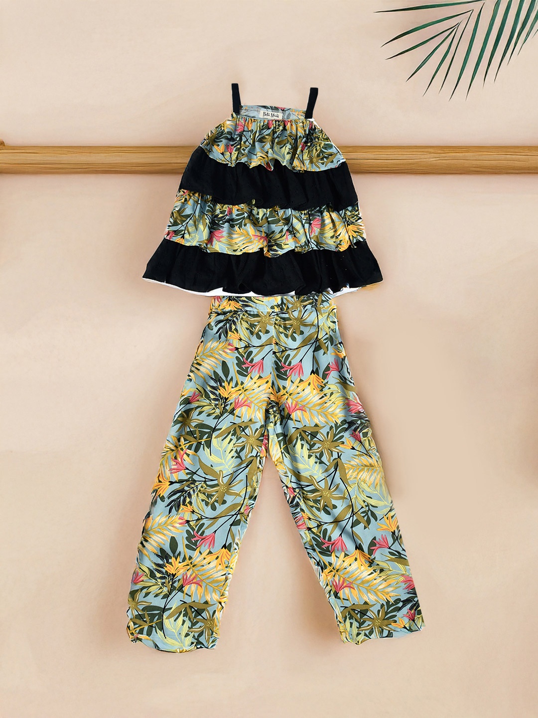 Bella Moda Girls Printed Cotton Sleeveless Multi Layered Top With Trousers Clothing Set, Black
Bella Moda Girls Printed Cotton Sleeveless Multi Layered Top With Trousers Clothing Set, Black