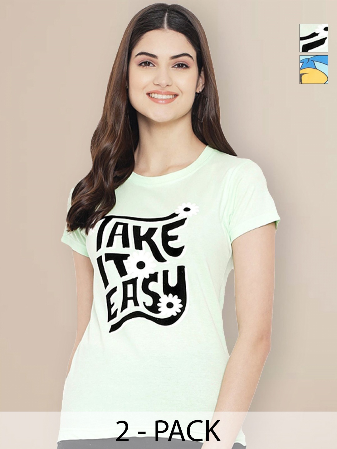 GLOBAL NOMAD Women Pack of 2 Looney Tunes Graphic Printed Round Neck Cotton T-shirts, Green
GLOBAL NOMAD Women Pack of 2 Looney Tunes Graphic Printed Round Neck Cotton T-shirts, Green