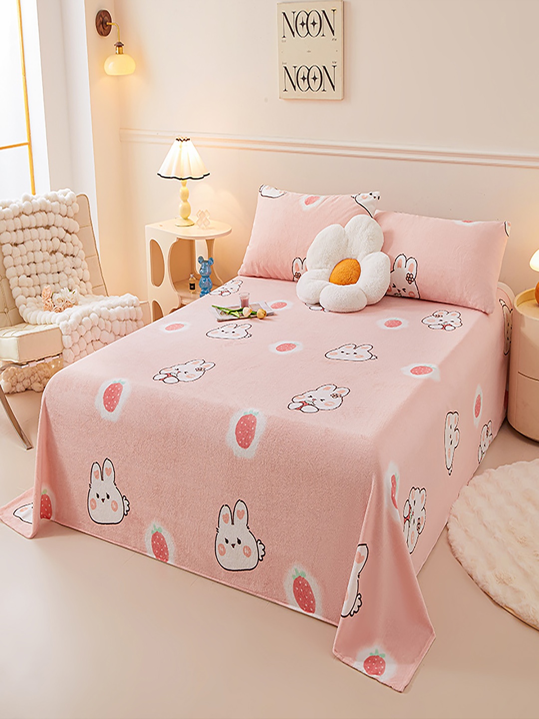 JC HOME Pink & White Cartoon Characters 150 TC Single Bedsheet with 1 Pillow Covers
JC HOME Pink & White Cartoon Characters 150 TC Single Bedsheet with 1 Pillow Covers