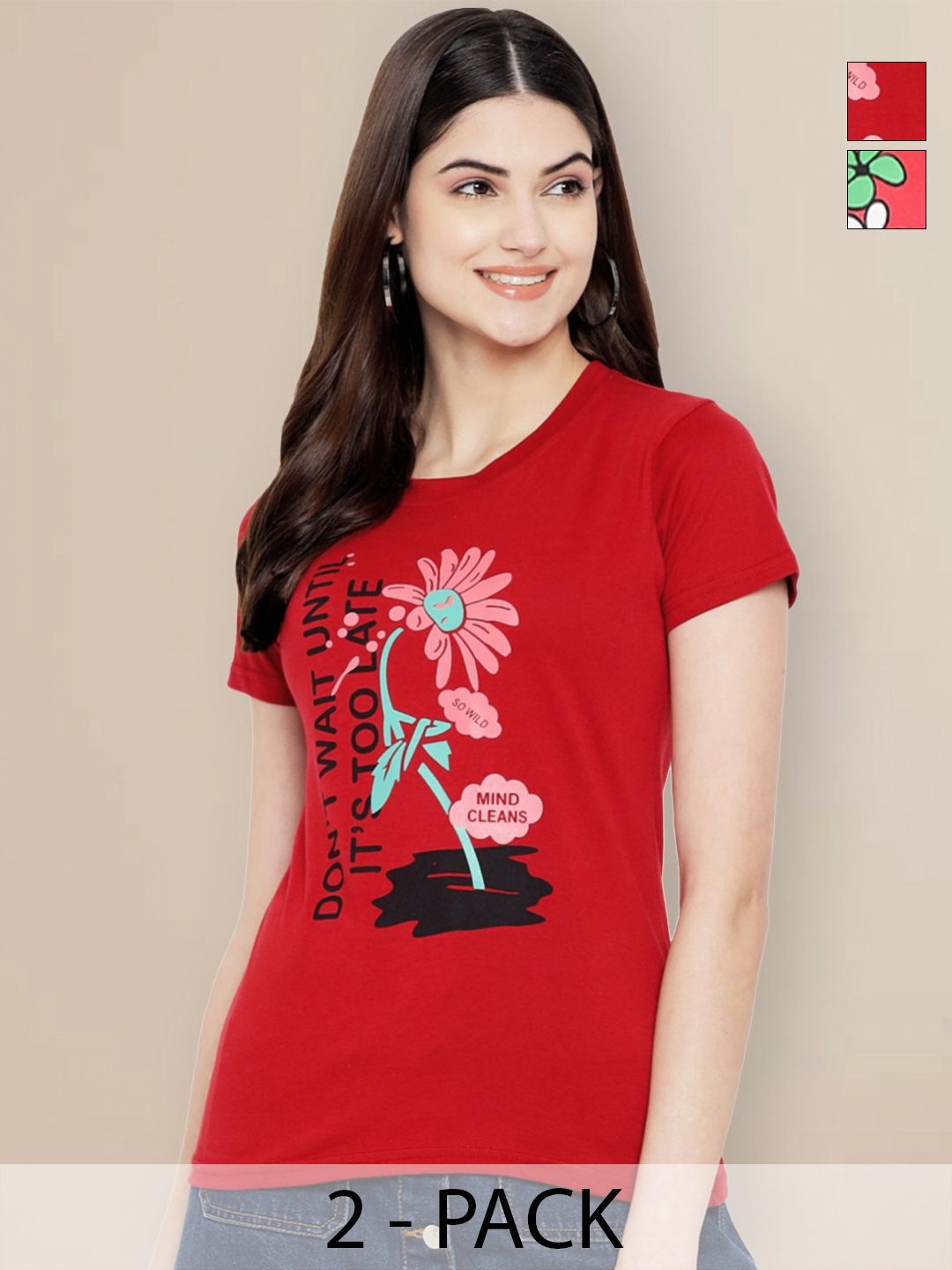 GLOBAL NOMAD Women Pack of 2 Graphic Printed Round Neck Cotton T-shirts, Red
GLOBAL NOMAD Women Pack of 2 Graphic Printed Round Neck Cotton T-shirts, Red