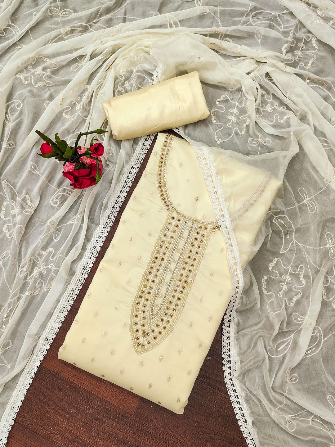 SHADOW & SAINING Woven Design Beads and Stones Modal Cotton Semi-Stitched Dress Material, Off white
SHADOW & SAINING Woven Design Beads and Stones Modal Cotton Semi-Stitched Dress Material, Off white