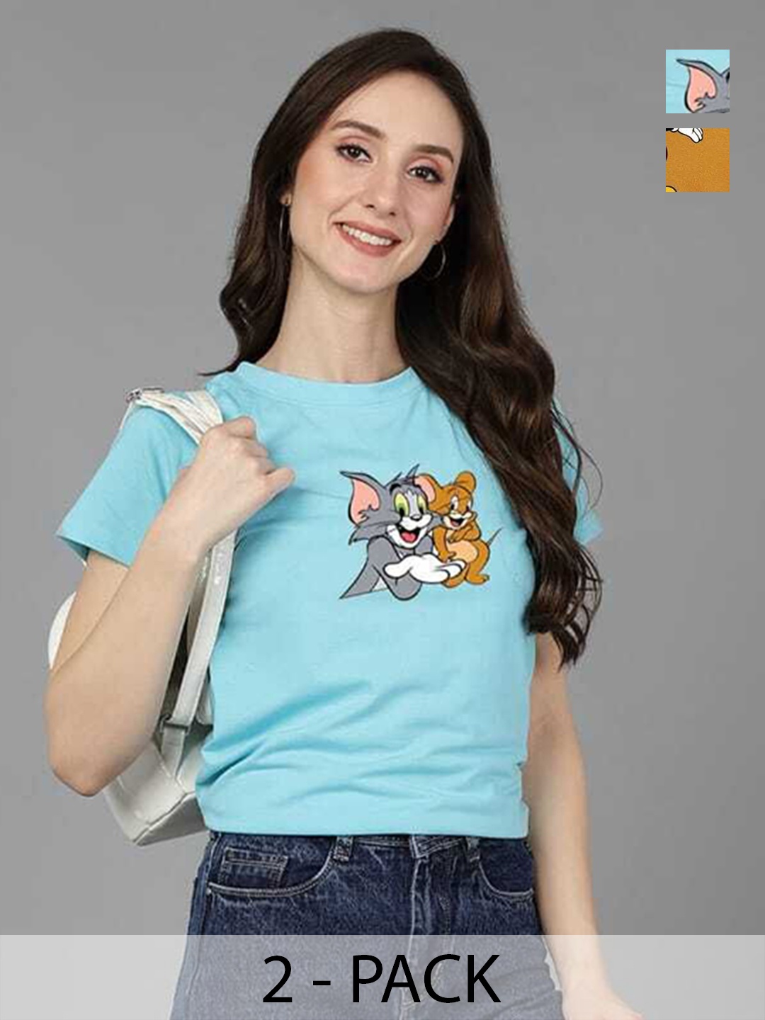 Adyavastram Women Pack Of 2 Tom & Jerry Graphic Printed Round Neck Cotton T-shirts, Blue
Adyavastram Women Pack Of 2 Tom & Jerry Graphic Printed Round Neck Cotton T-shirts, Blue