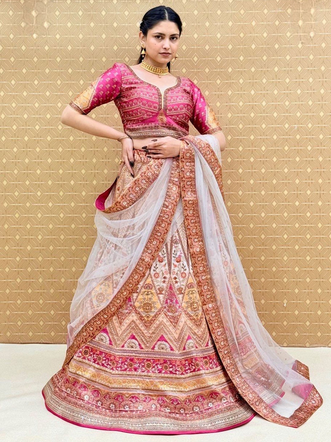 KUNDAN FAB Embroidered Semi-Stitched Lehenga With Unstitched Blouse & Dupatta, Pink
KUNDAN FAB Embroidered Semi-Stitched Lehenga With Unstitched Blouse & Dupatta, Pink