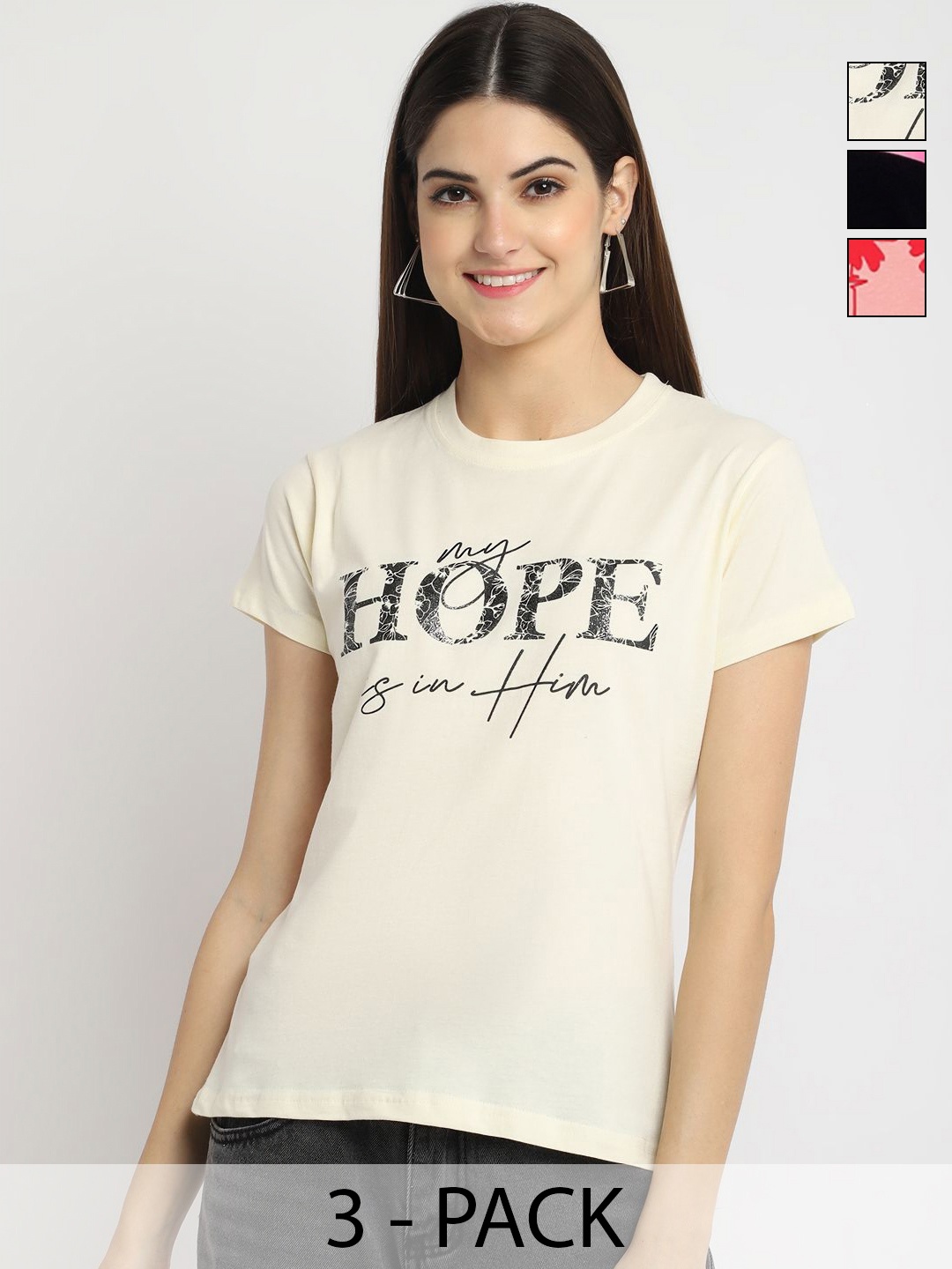 Dreambe Pack Of 3 Typography Printed Round Neck Short Sleeves Cotton T-shirt, Off white
Dreambe Pack Of 3 Typography Printed Round Neck Short Sleeves Cotton T-shirt, Off white