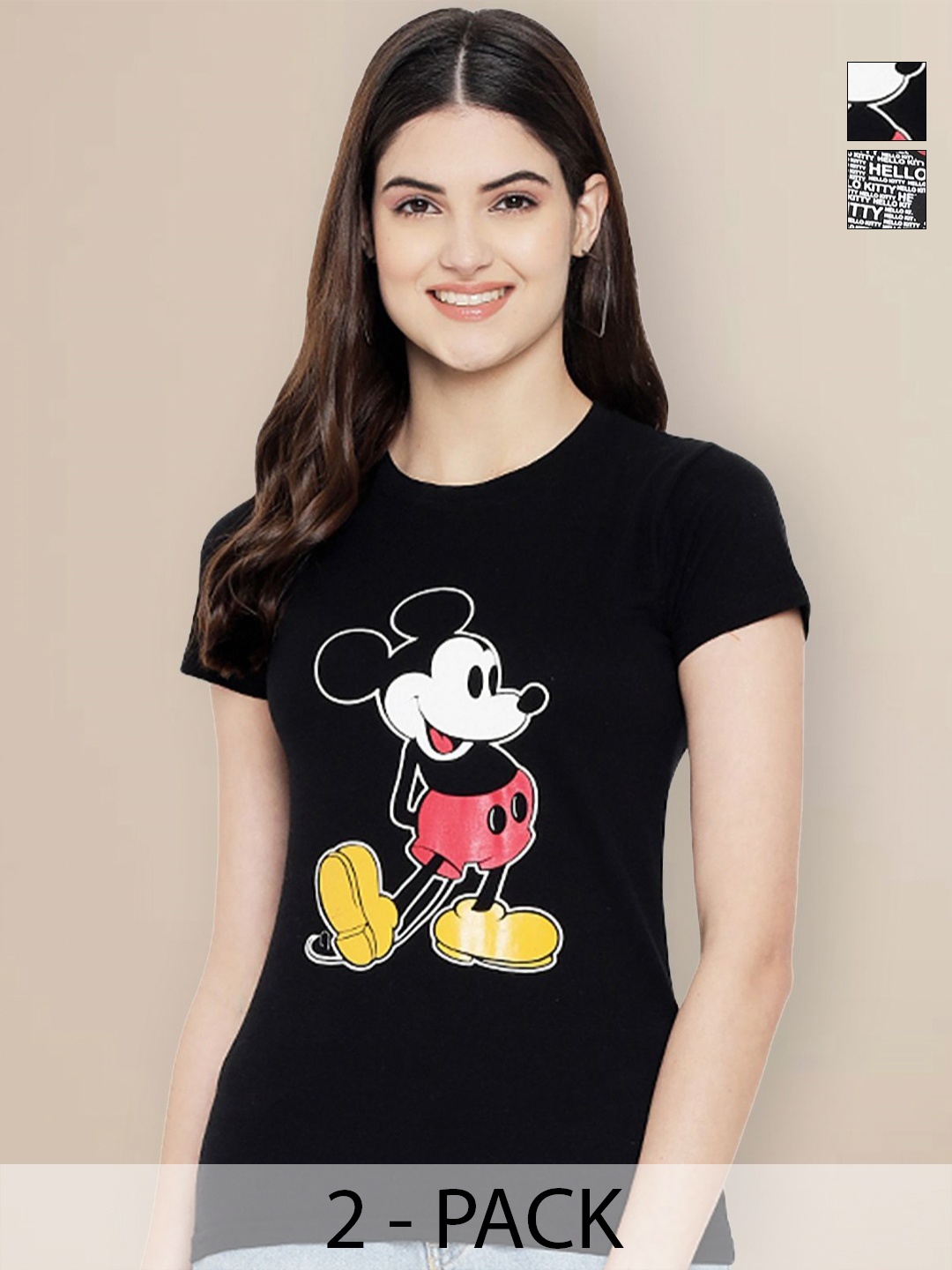 GLOBAL NOMAD Women Pack of 2 Mickey Mouse Typography Printed Round Neck Cotton T-shirts, Black
GLOBAL NOMAD Women Pack of 2 Mickey Mouse Typography Printed Round Neck Cotton T-shirts, Black