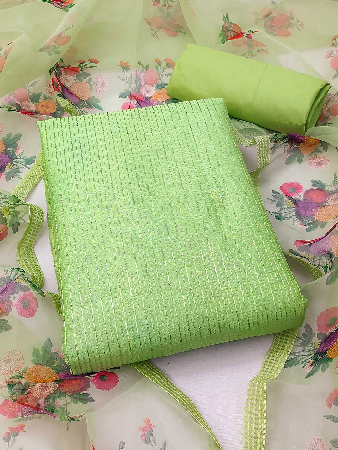 SHADOW & SAINING Striped Embroidered Sequinned Gadwal Cotton Unstitched Dress Material, Green
SHADOW & SAINING Striped Embroidered Sequinned Gadwal Cotton Unstitched Dress Material, Green