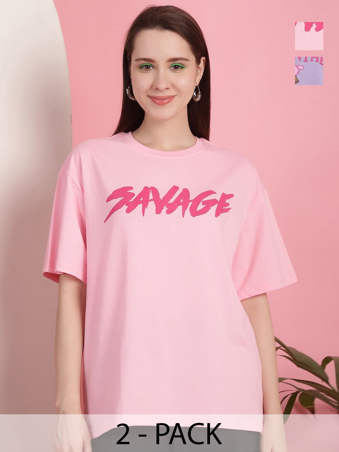 GLOBAL NOMAD Women Pack of 2 Graphic Printed Round Neck Cotton Oversized T-shirts, Pink
GLOBAL NOMAD Women Pack of 2 Graphic Printed Round Neck Cotton Oversized T-shirts, Pink