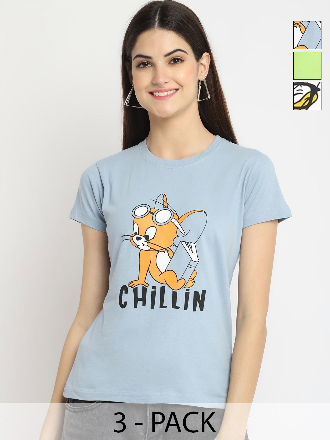 Dreambe Women Pack of 3 Tom & Jerry Typography Printed Round Neck Cotton T-shirts, Blue
Dreambe Women Pack of 3 Tom & Jerry Typography Printed Round Neck Cotton T-shirts, Blue