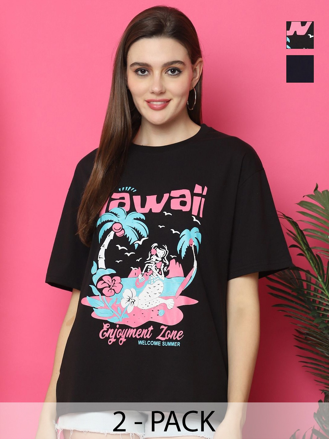 GLOBAL NOMAD Women Pack Of 2 Graphic Printed Round Neck Cotton Oversized T-shirts, Black
GLOBAL NOMAD Women Pack Of 2 Graphic Printed Round Neck Cotton Oversized T-shirts, Black