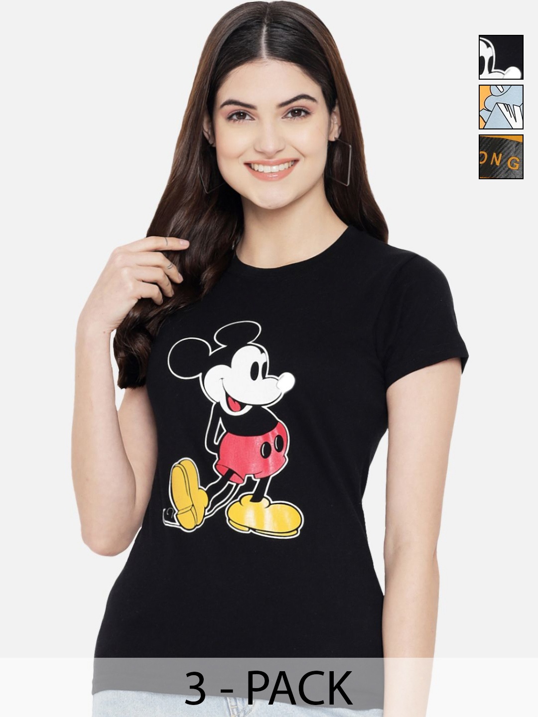 Dreambe Women Pack of 3 Mickey Mouse Typography Printed Round Neck Cotton T-shirts, Black
Dreambe Women Pack of 3 Mickey Mouse Typography Printed Round Neck Cotton T-shirts, Black