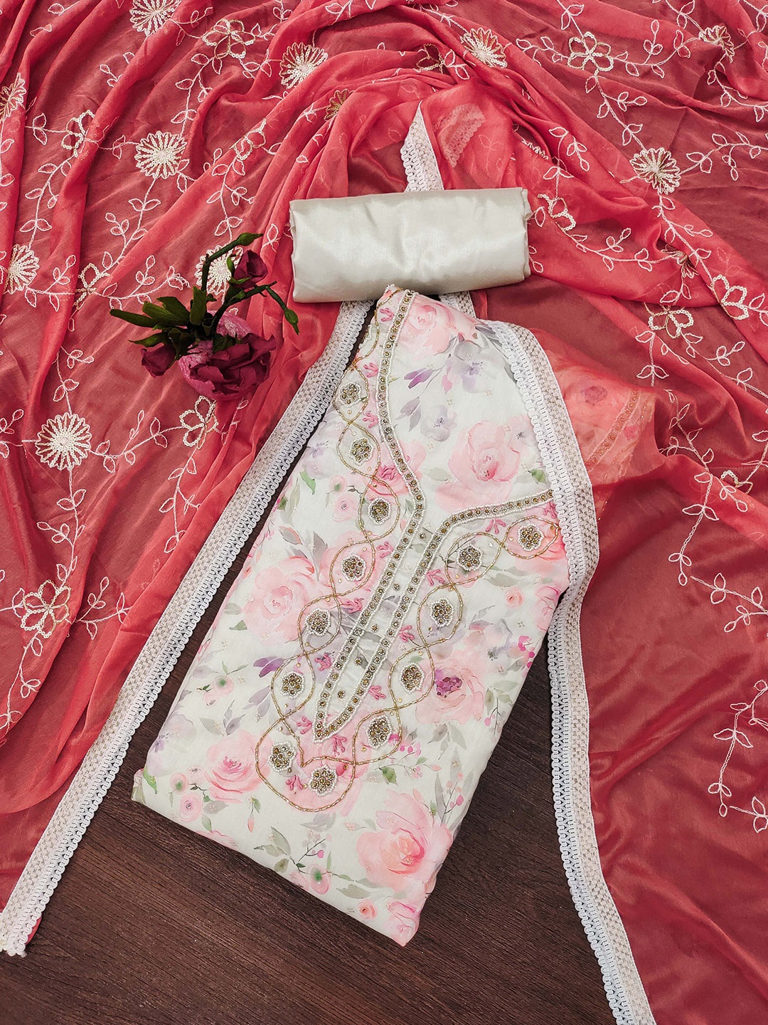 SHADOW & SAINING Floral Printed Beads And Stones Modal Cotton Semi-Stitched Dress Material, White
SHADOW & SAINING Floral Printed Beads And Stones Modal Cotton Semi-Stitched Dress Material, White